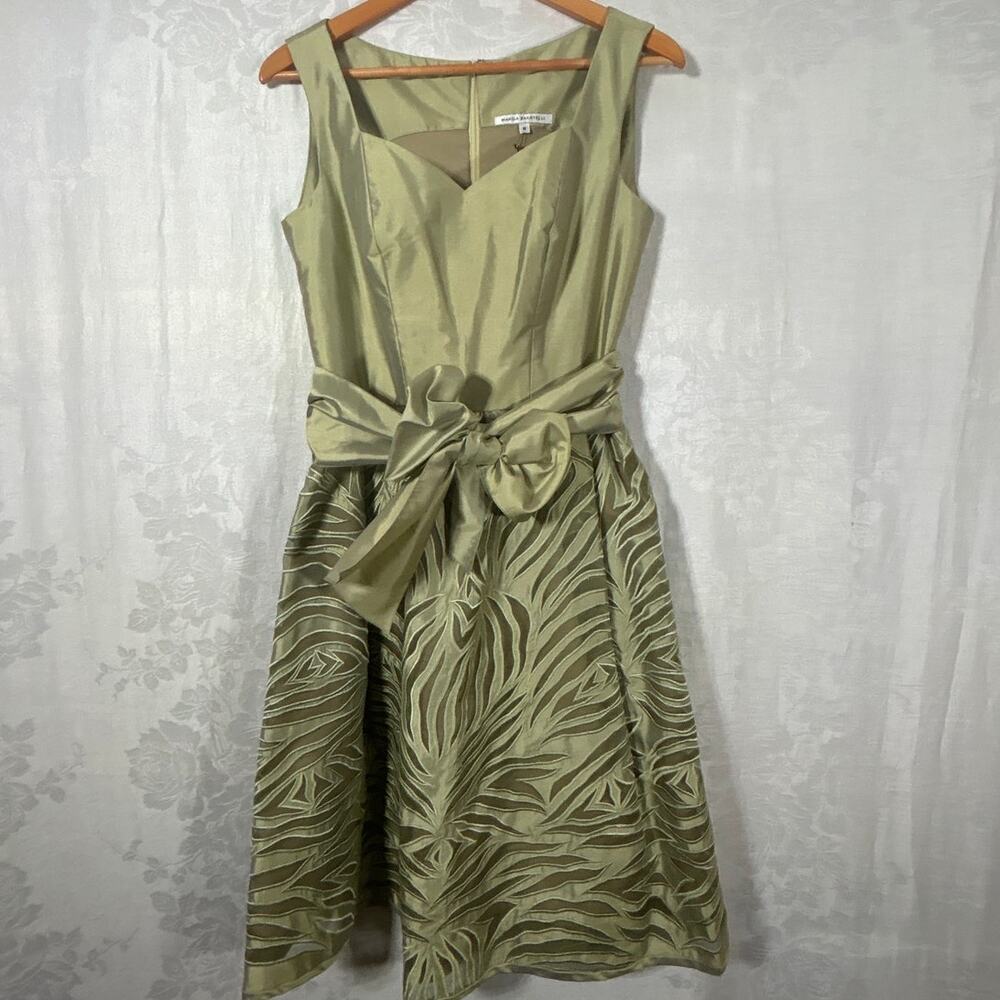 Marisa Baratelli Thai Silk Cocktail Dress 6 Gold NEW Old Hollywood Large Bow